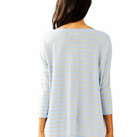 LILLY PULITZER COBO BOATNECK SWEATER SOFT BLUE/GOLD‎ STRIPE SIZE SMALL - Picture 2 of 8